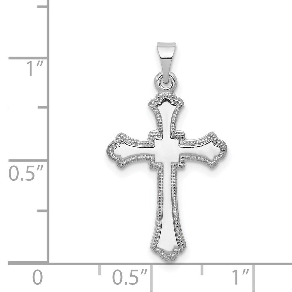 Million Charms 14K White Gold Themed Budded Relgious Cross Charm