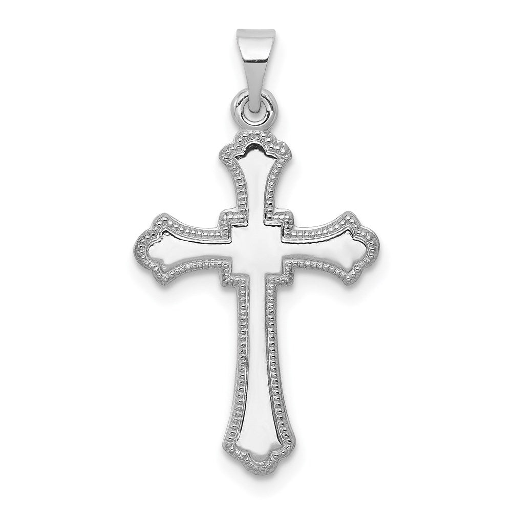 Million Charms 14K White Gold Themed Budded Relgious Cross Charm