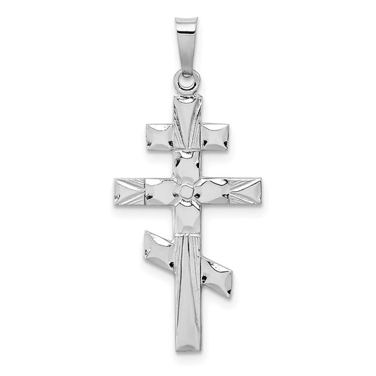Million Charms 14K White Gold Themed Eastern Orthodox Relgious Cross Pendant