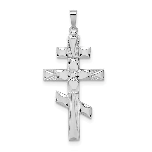 Million Charms 14K White Gold Themed Eastern Orthodox Relgious Cross Pendant