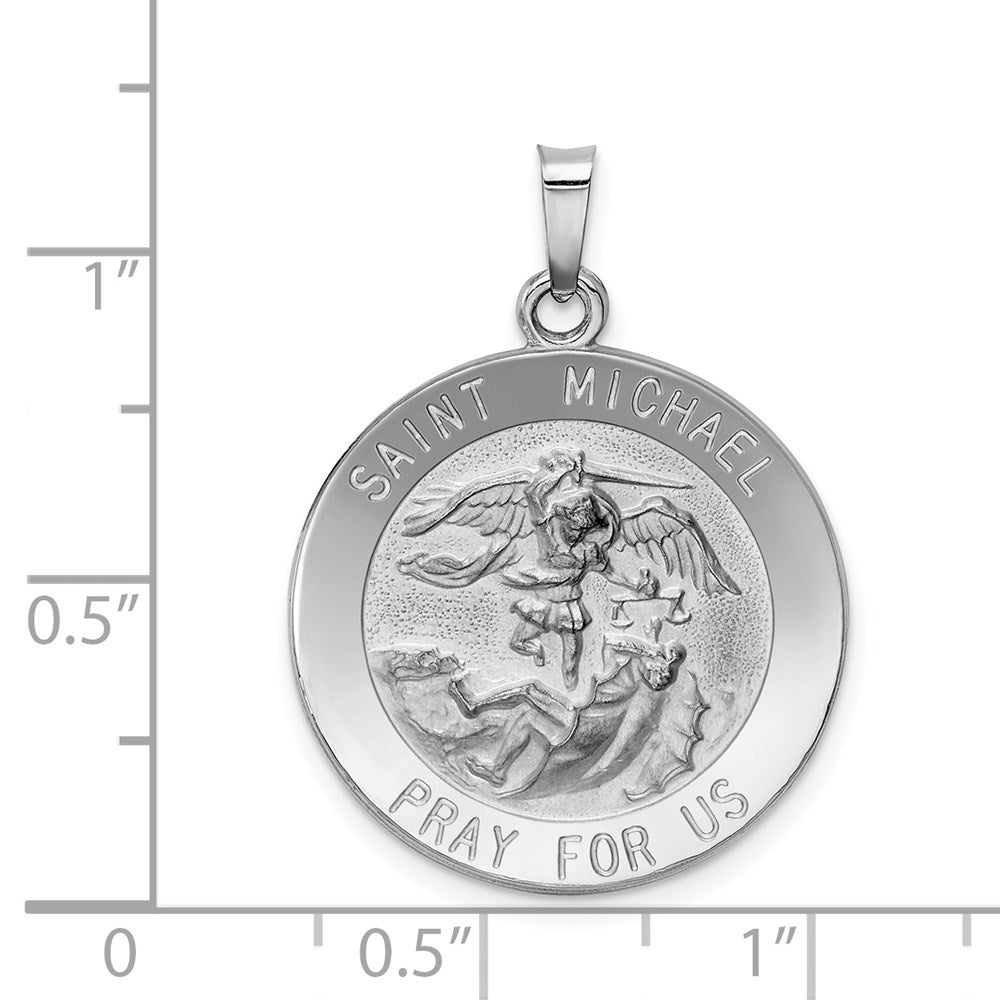 Million Charms 14K White Gold Themed Religious Saint Michael Medal Pendant
