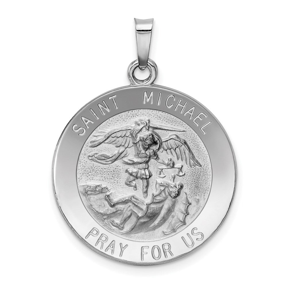 Million Charms 14K White Gold Themed Religious Saint Michael Medal Pendant