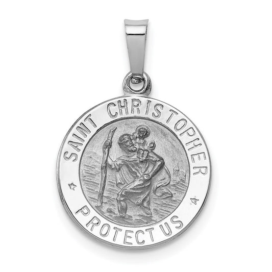Million Charms 14K White Gold Themed Religious Saint Christopher Medal Charm