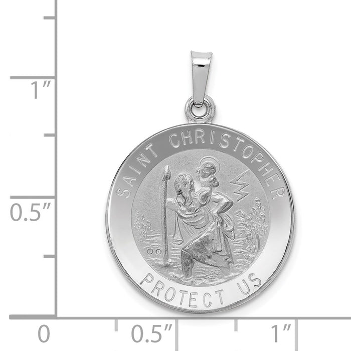 Million Charms 14K White Gold Themed Religious Saint Christopher Medal Pendant