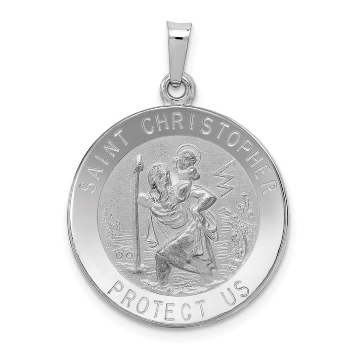 Million Charms 14K White Gold Themed Religious Saint Christopher Medal Pendant