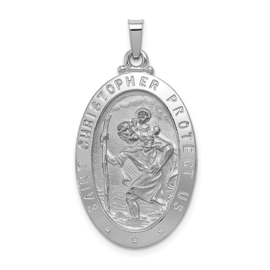 Million Charms 14K White Gold Themed Religious Saint Christopher Medal Pendant