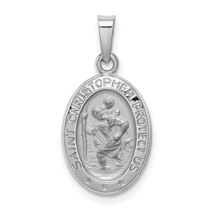 Million Charms 14K White Gold Themed Religious Saint Christopher Medal Charm