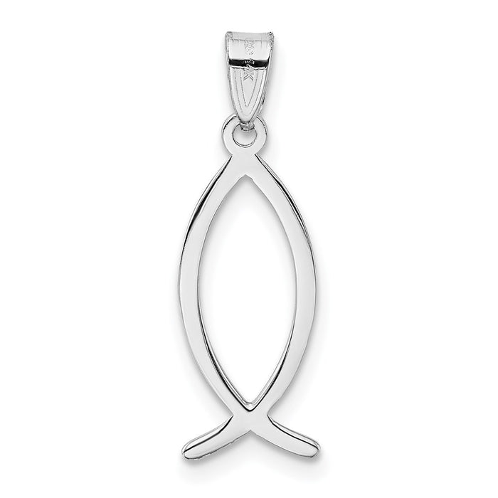 Million Charms 14K White Gold Themed Ichthus Fish Pendant