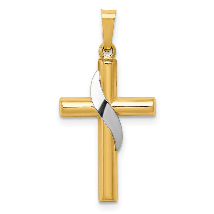 Million Charms 14K Two-Tone Hollow Relgious Cross Charm