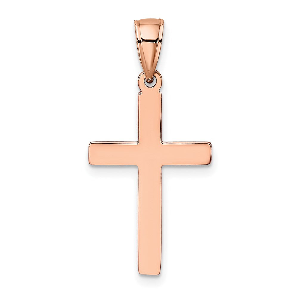 Million Charms 14K Rose Gold Themed Polished & Beveled Relgious Cross Charm