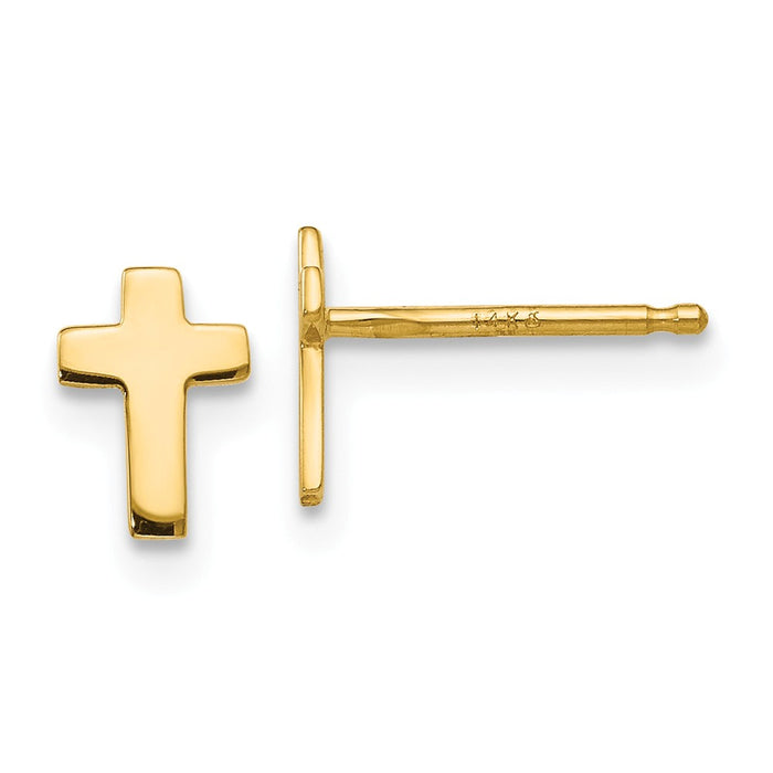 Million Charms 14k Yellow Gold Polished Cross Post Earrings, 6mm x 5mm