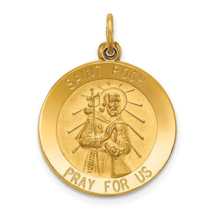 Million Charms 14K Yellow Gold Themed Religious Saint Roch Medal Pendant
