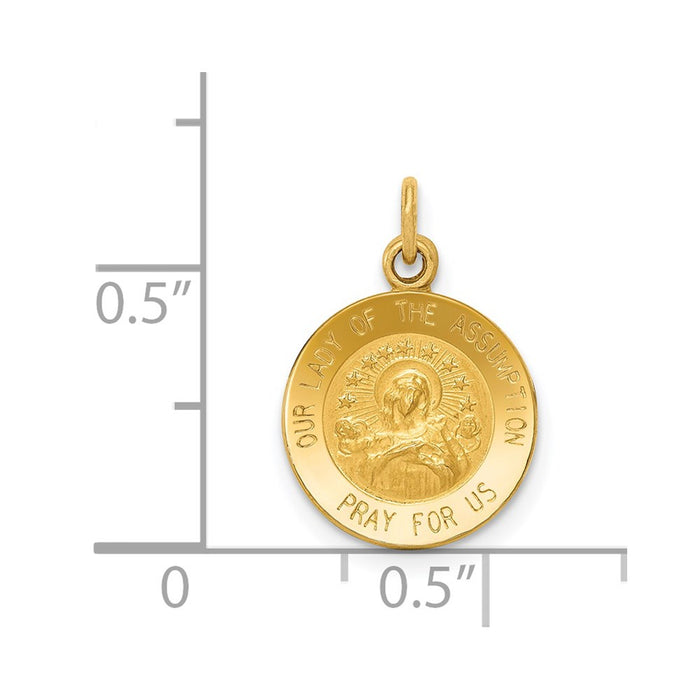 Million Charms 14K Yellow Gold Themed Relgious Our Lady Of The Assumption Medal Charm