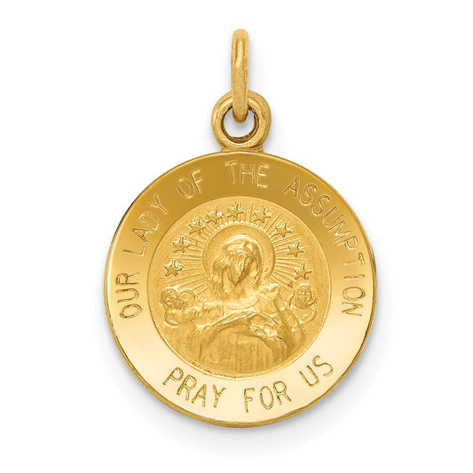 Million Charms 14K Yellow Gold Themed Relgious Our Lady Of The Assumption Medal Charm
