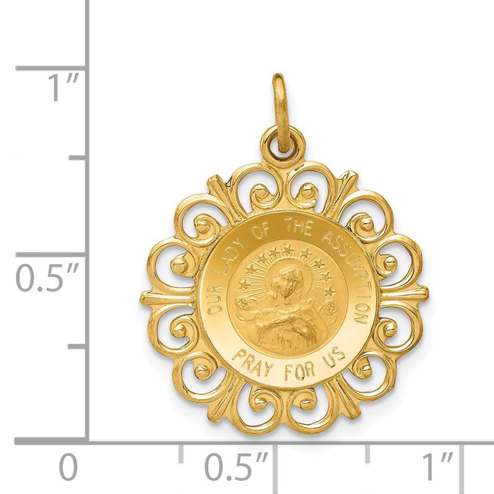 Million Charms 14K Yellow Gold Themed Relgious Our Lady Of The Assumption Medal Pendant