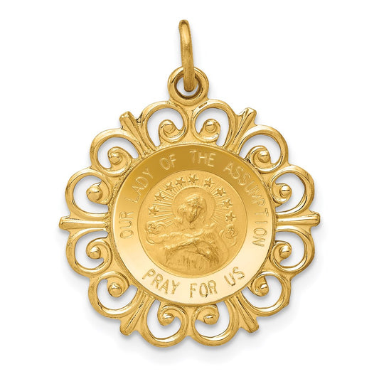 Million Charms 14K Yellow Gold Themed Relgious Our Lady Of The Assumption Medal Pendant