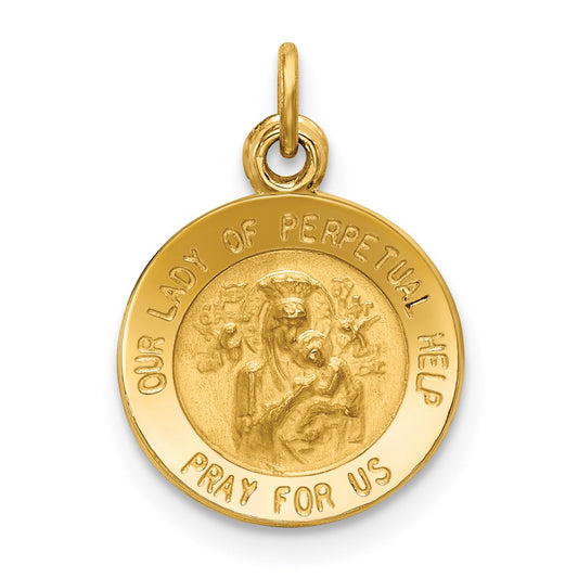 Million Charms 14K Yellow Gold Themed Relgious Our Lady Of Perpetual Help Medal Charm