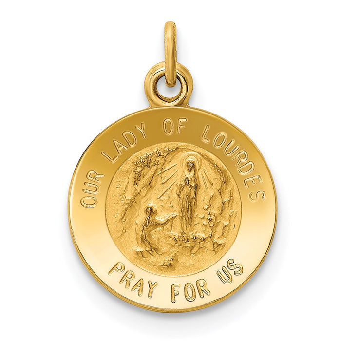Million Charms 14K Yellow Gold Themed Relgious Our Lady Of Lourdes Medal Charm
