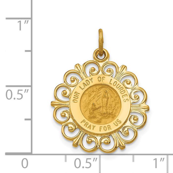 Million Charms 14K Yellow Gold Themed Relgious Our Lady Of Lourdes Medal Pendant
