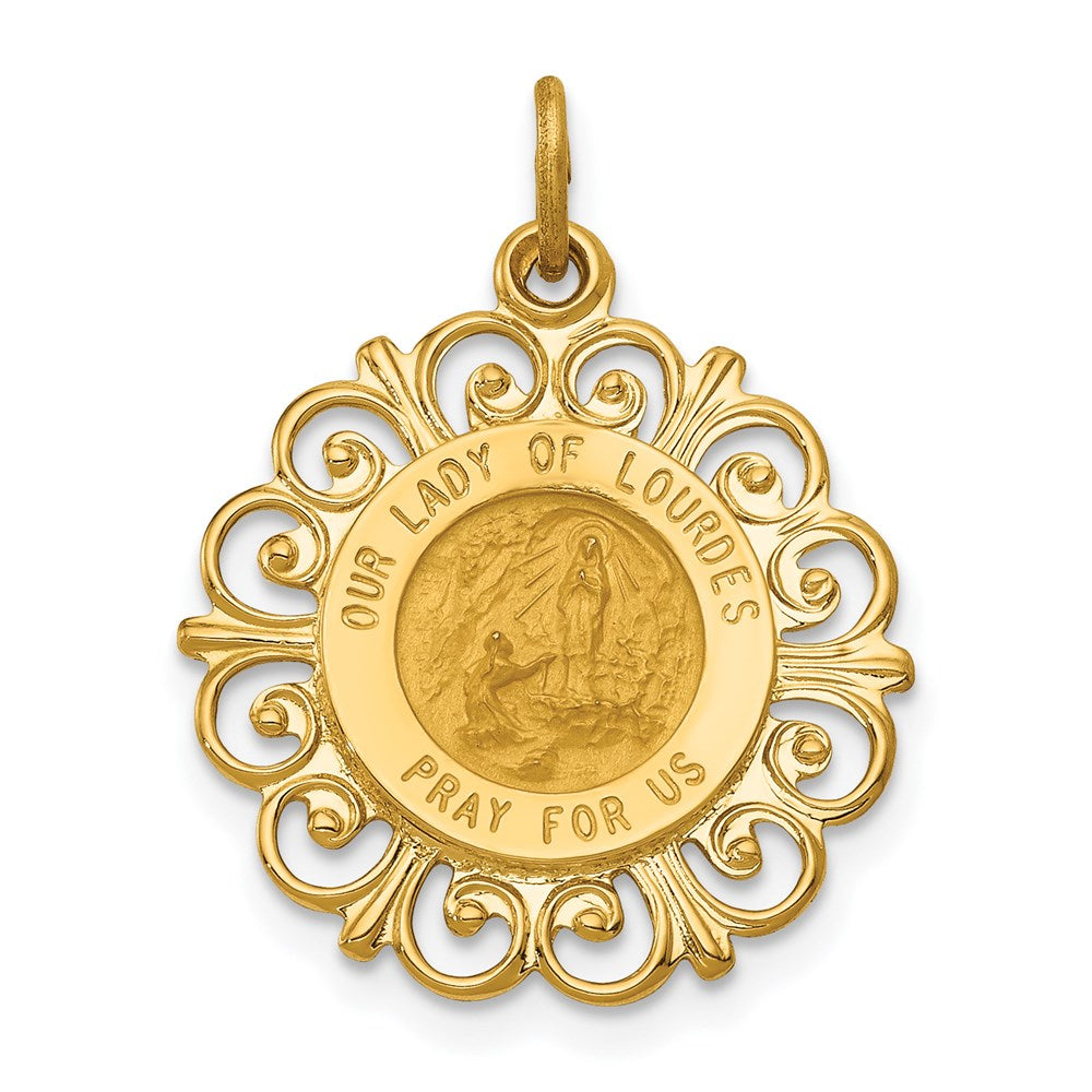 Million Charms 14K Yellow Gold Themed Relgious Our Lady Of Lourdes Medal Pendant