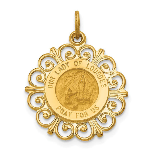 Million Charms 14K Yellow Gold Themed Relgious Our Lady Of Lourdes Medal Pendant