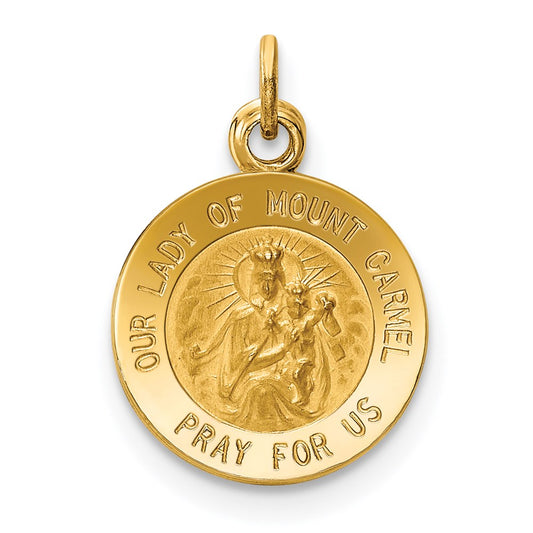 Million Charms 14K Yellow Gold Themed Relgious Our Lady Of Mt. Carmel Medal Charm