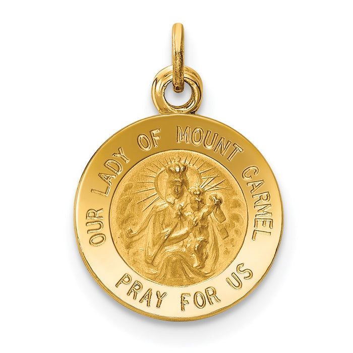 Million Charms 14K Yellow Gold Themed Relgious Our Lady Of Mt. Carmel Medal Charm
