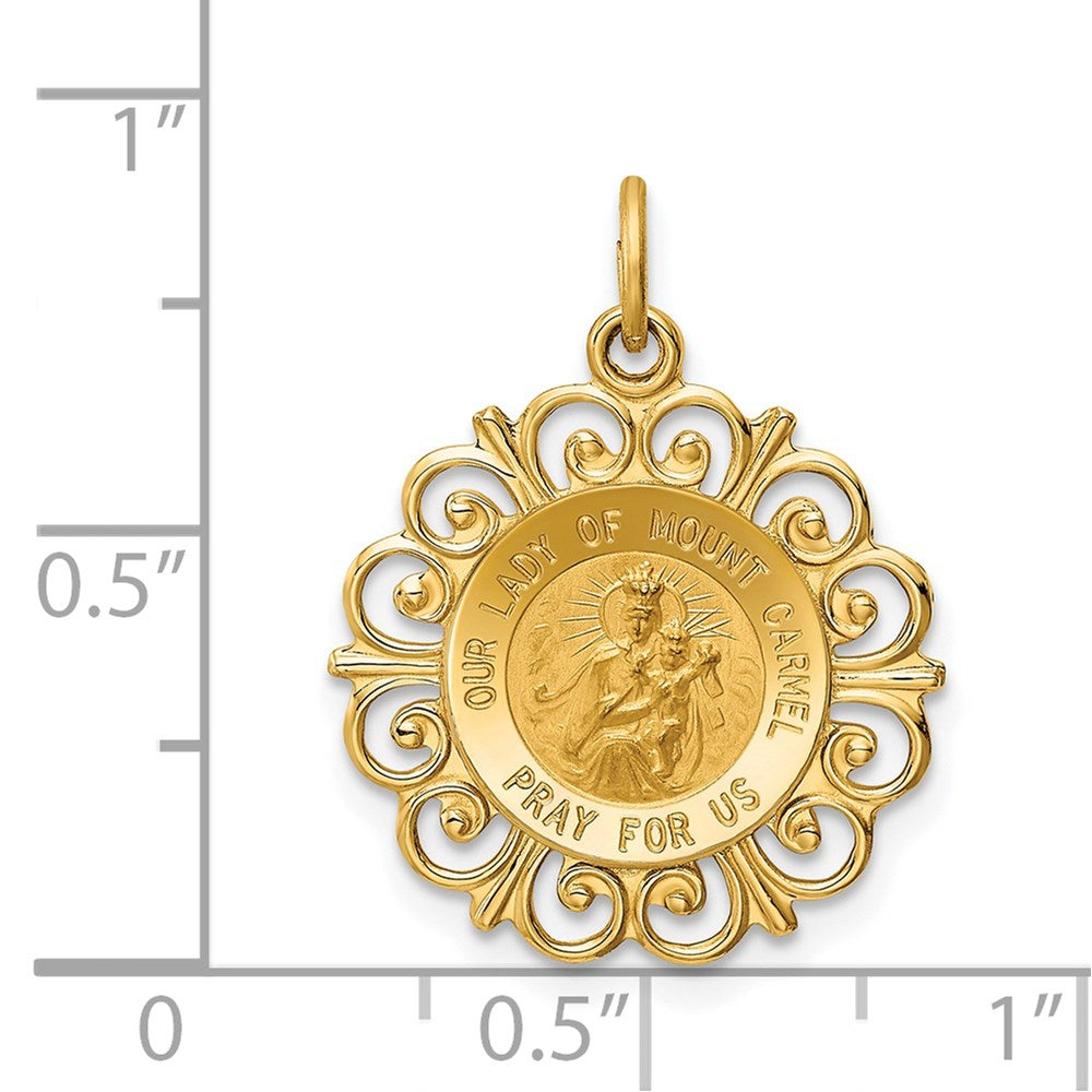 Million Charms 14K Yellow Gold Themed Relgious Our Lady Of Mt. Carmel Medal Charm