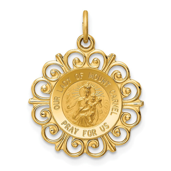 Million Charms 14K Yellow Gold Themed Relgious Our Lady Of Mt. Carmel Medal Charm
