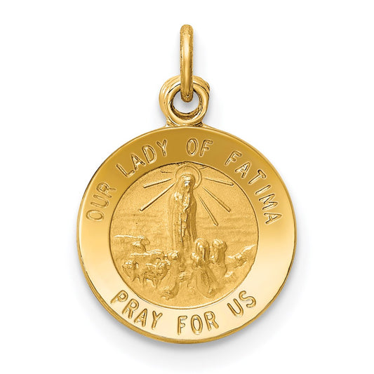 Million Charms 14K Yellow Gold Themed Relgious Our Lady Of Fatima Medal Charm