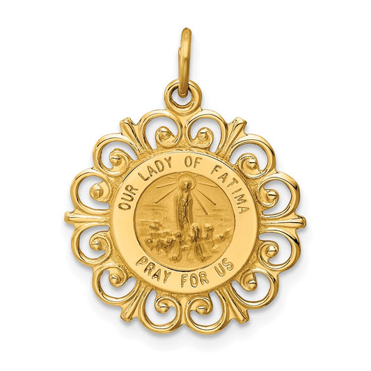 Million Charms 14K Yellow Gold Themed Relgious Our Lady Of Fatima Medal Pendant