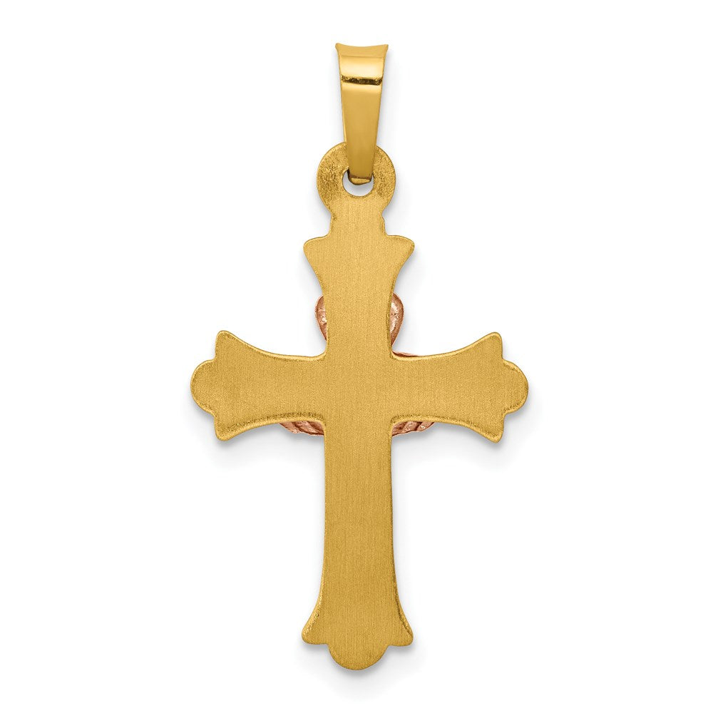 Million Charms 14K Two-Tone Claddagh Relgious Cross Pendant