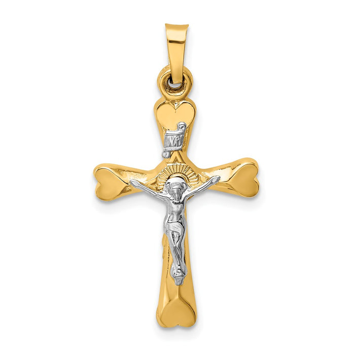 Million Charms 14K Two-Tone Inri Hollow Relgious Crucifix Pendant