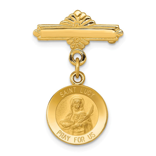 14k Yellow Gold Saint Lucy Medal Pin
