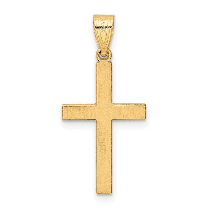 Million Charms 14K Yellow Gold Themed Polished .01Ct. Diamond Relgious Cross Pendant