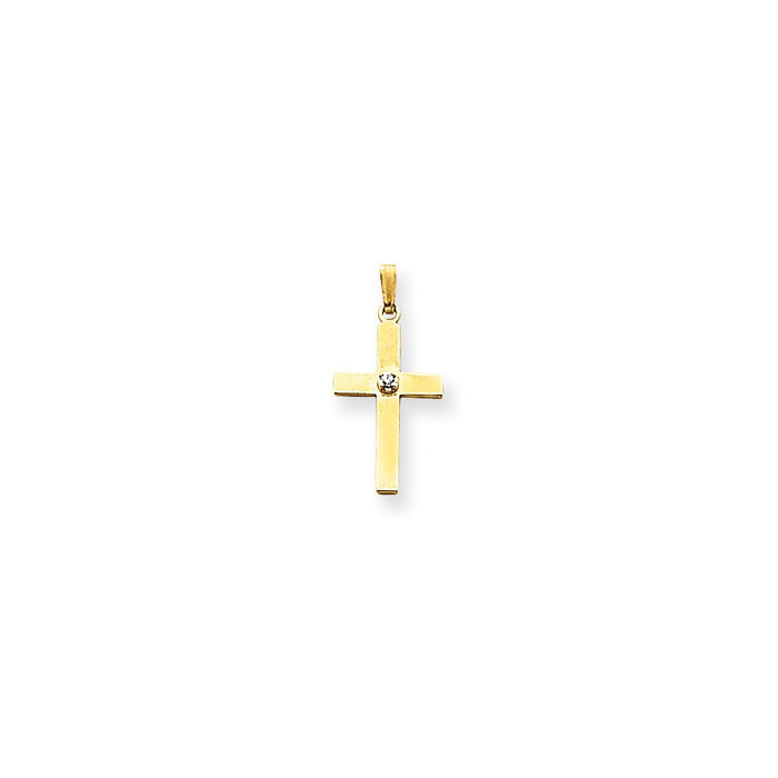 Million Charms 14K Yellow Gold Themed Polished .01Ct. Diamond Relgious Cross Pendant