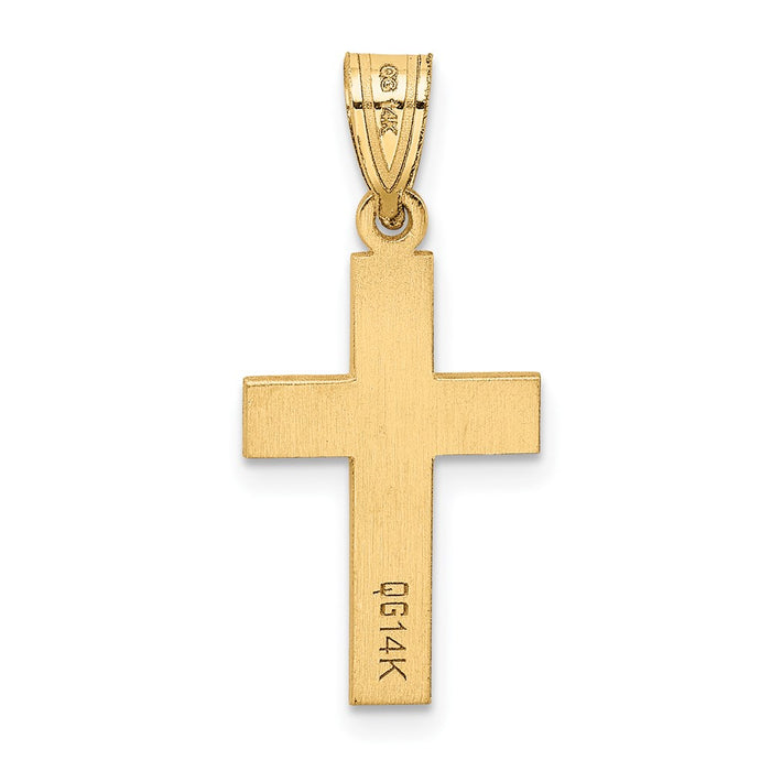 Million Charms 14K Yellow Gold Themed Polished .01Ct. Diamond Relgious Cross Pendant