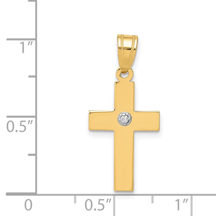 Million Charms 14K Yellow Gold Themed Polished .01Ct. Diamond Relgious Cross Pendant