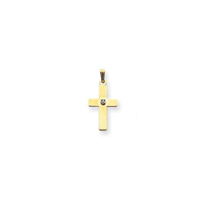 Million Charms 14K Yellow Gold Themed Polished .01Ct. Diamond Relgious Cross Pendant