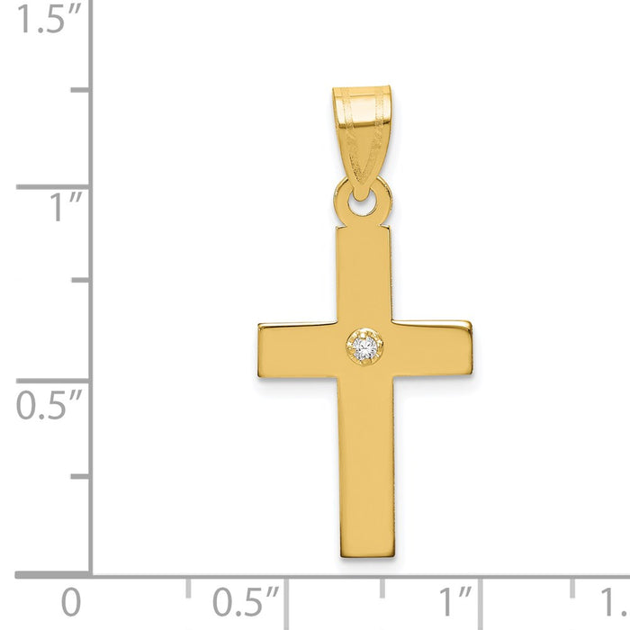 Million Charms 14K Yellow Gold Themed Polished .02Ct. Diamond Relgious Cross Pendant