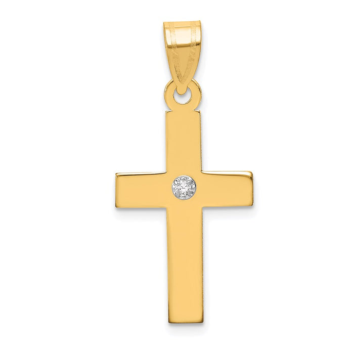 Million Charms 14K Yellow Gold Themed Polished .02Ct. Diamond Relgious Cross Pendant