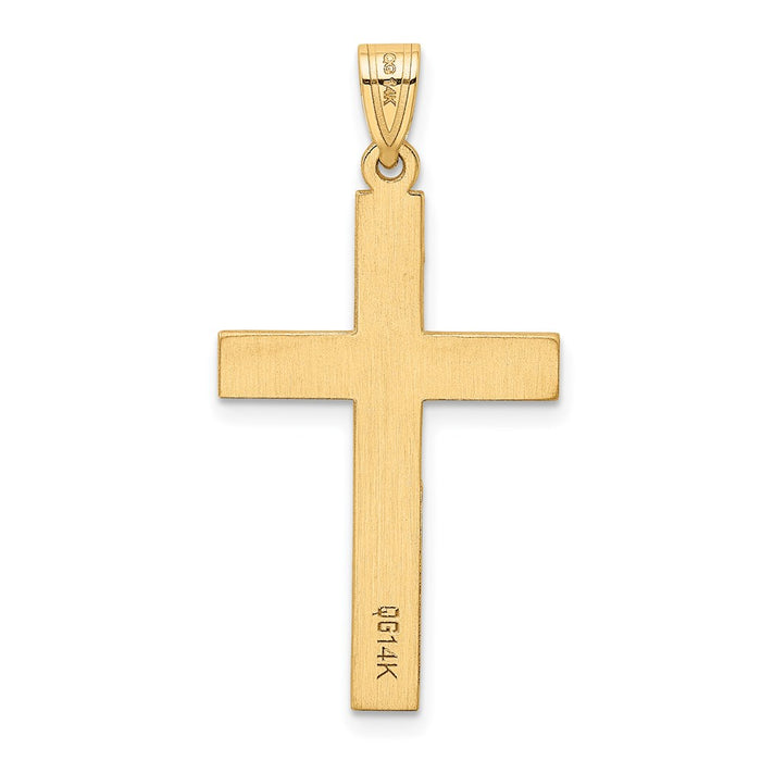 Million Charms 14K Yellow Gold Themed Polished .02Ct. Diamond Relgious Cross Pendant