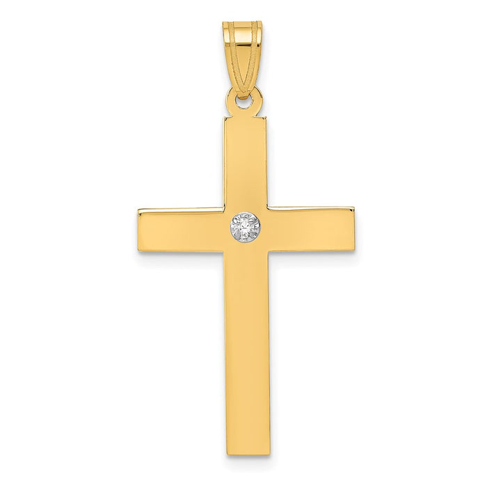 Million Charms 14K Yellow Gold Themed Polished .02Ct. Diamond Relgious Cross Pendant