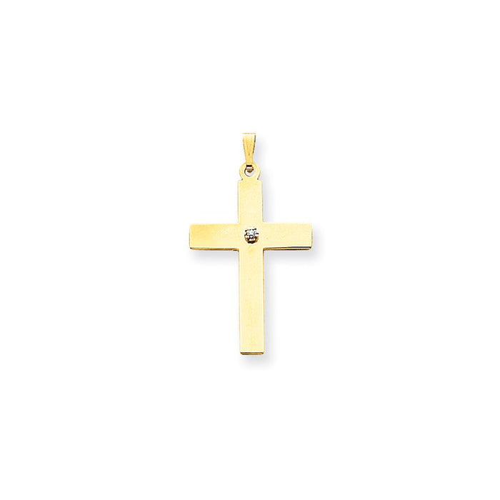 Million Charms 14K Yellow Gold Themed Polished .02Ct. Diamond Relgious Cross Pendant