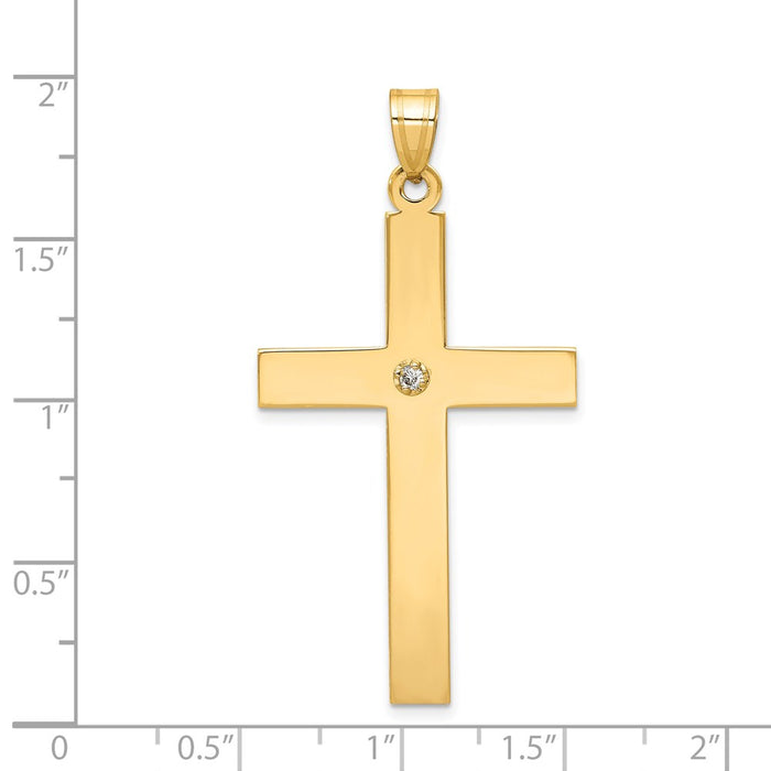 Million Charms 14K Yellow Gold Themed Polished .03Ct. Diamond Relgious Cross Pendant