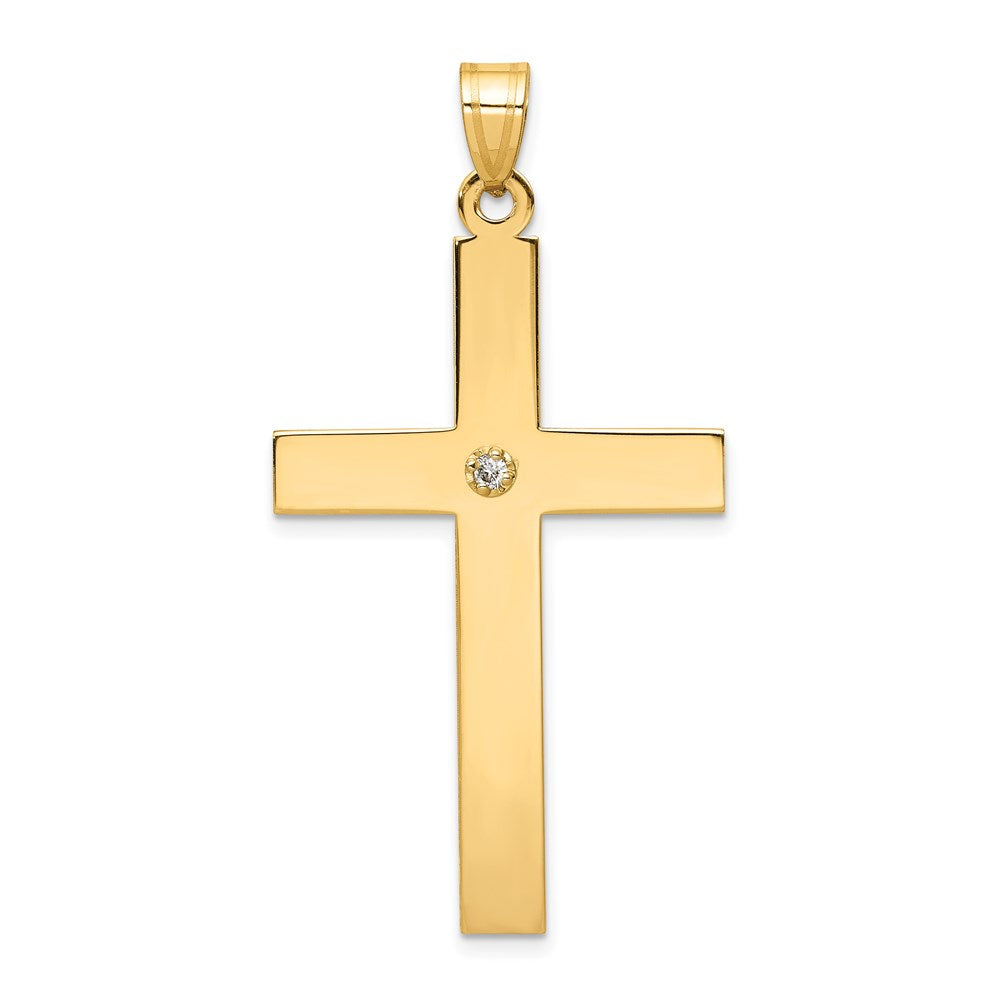 Million Charms 14K Yellow Gold Themed Polished .03Ct. Diamond Relgious Cross Pendant