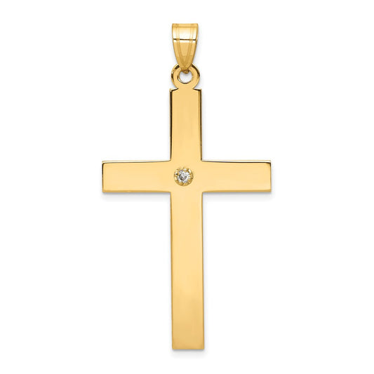 Million Charms 14K Yellow Gold Themed Polished .03Ct. Diamond Relgious Cross Pendant