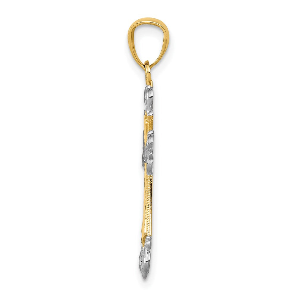 Million Charms 14K Yellow Gold Themed With Rhodium-plated Diamond-Cut Relgious Cross Pendant