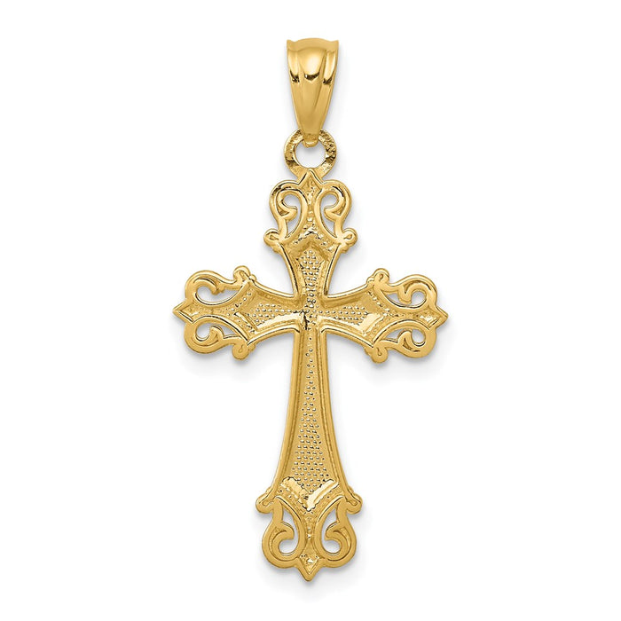 Million Charms 14K Yellow Gold Themed With Rhodium-plated Diamond-Cut Relgious Cross Pendant