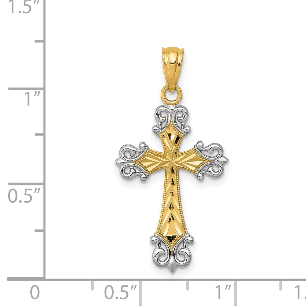 Million Charms 14K Yellow Gold Themed With Rhodium-plated Diamond-Cut Relgious Cross Pendant